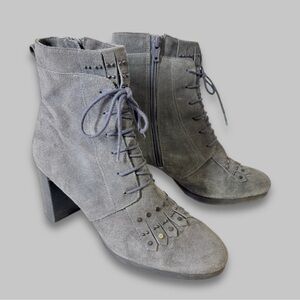Lloyd Women's Gray Suede Lace Up Grunge Punk Heeled Ankle Boots Size 38 1/2